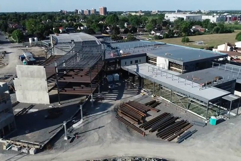 Aerial view of construction at Kingston Secondary School.